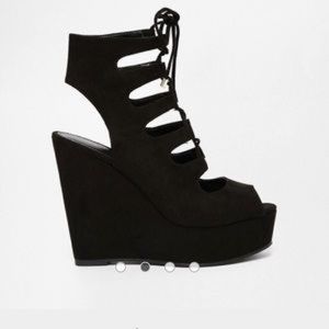 NEW ALDO Jennelle Black Ghillie Wedge Sandals 6.5